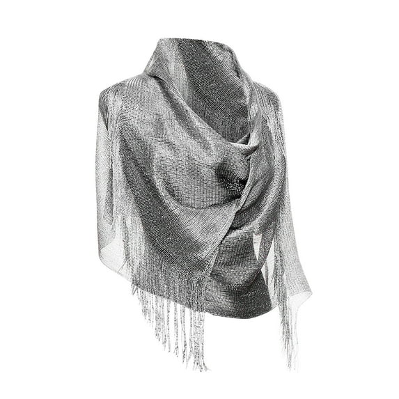 Elegant Shawls and Wraps, Duoif Fringe Weddings Evening Solid Color Causal Scarfs for Women Shawl Wraps for Women Silver