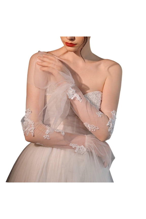 Elegant Sheer Bridal Gloves with Flared Lace Cuffs for Wedding Ceremony Reception Armwear