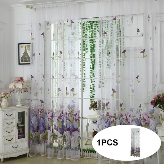 Elegant Sheer Window Curtain, Voile Privacy Curtain, Light Filtering Drape, Decorative Valance Panel, Polyester Fabric Curtain, See Through Window Treatment, for Living Room, Bedroom,Size 100x200cm