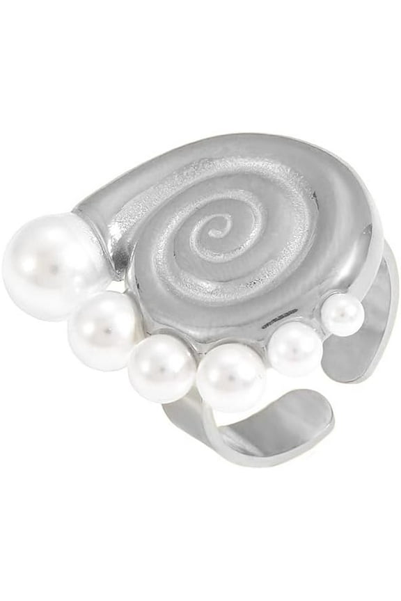 Elegant Shell Pearls Sea Nail Statement Ring for Women Gold Plated Adjustable Expandable Ocean Sea Conch Marine Life Finger Rings Comfort Fit Wedding Beach Party Jewelry