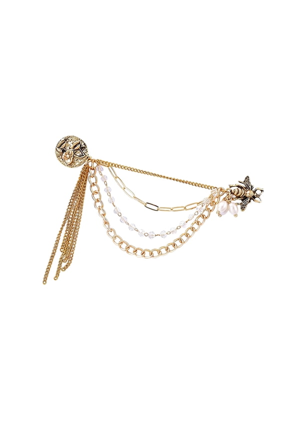 Elegant Shell Suit Pin Metal Brooches For Jackets Formal Meetings Gold Tassels Design