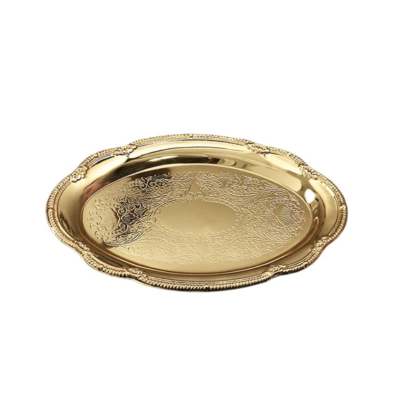 Elegant Shiny Floral Engraved Serving Tray for Wedding Birthday Holiday Party Food Buffet Decorative Gold