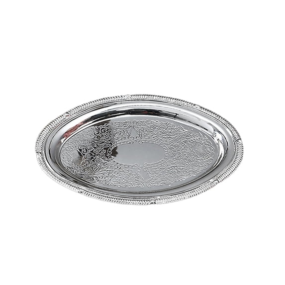 Elegant Shiny Floral Engraved Serving Tray for Wedding Birthday Holiday Party Food Buffet Decorative Silver