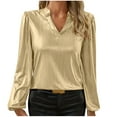 thumbnail image 1 of Elegant Shirts for Women 2025 Dressy Blouses Lantern Long Sleeve V Neck Metallic Party Blouse Top, 1 of 9