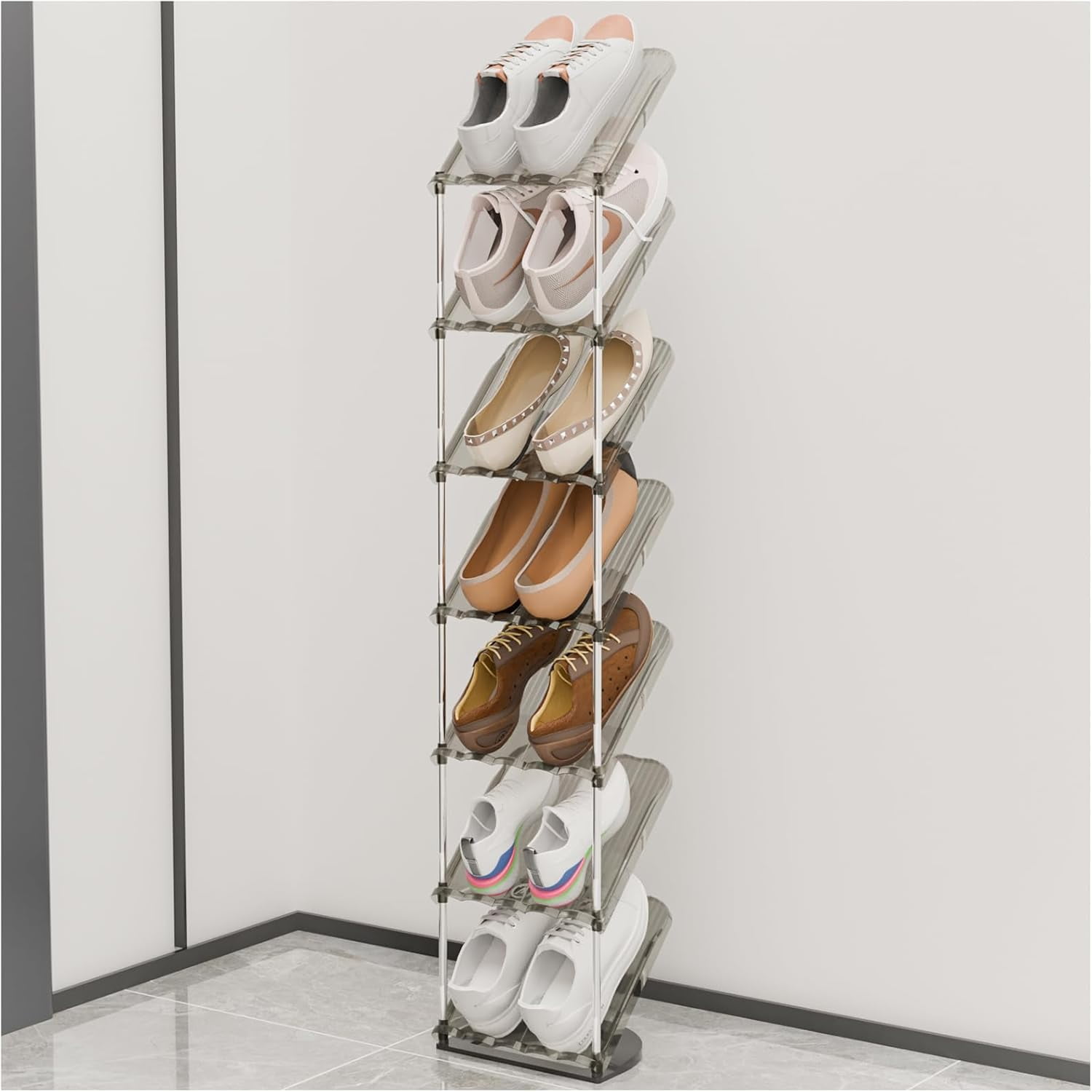 Elegant Shoe Rack 7 Tier Vertical Shoe Storage Organizer Holder Space