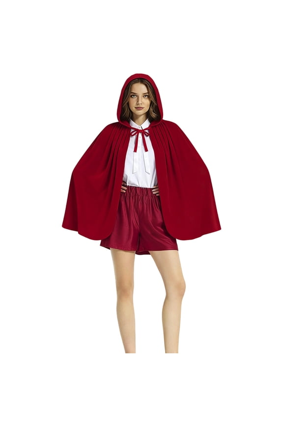 Elegant Short Cape with Ruffle Hem, Themed Performance Cloak, Holiday Party Attire, Velvet Hooded Cape, Stage Wear, Dramatic Character Outfit