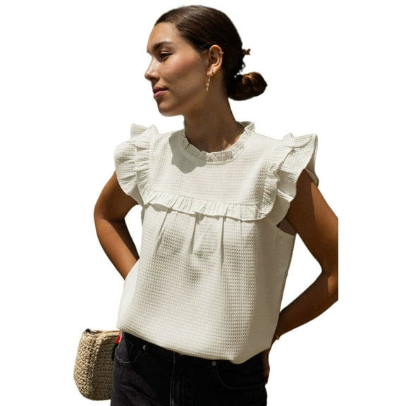 Elegant Short Sleeve Blouse with Ruffle Detail - Perfect for Daily Wear - [ZhiHiMeRi] | (US 8-10)M