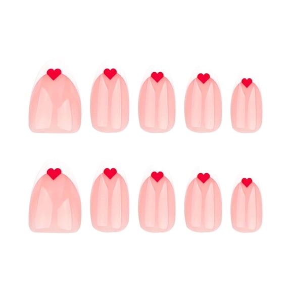 Elegant Short Wearable Red Heart Nails Almond Shape - 24 with Application Kit for a Stunning