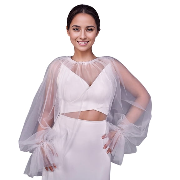 Elegant Shoulder Cover Bridal Arm Cover With Flared Sleeves Airy Mesh Capelet For Wedding Ceremony And Formal Event