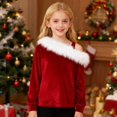 thumbnail image 1 of Elegant Off Shoulder Velvet Top For Girls Soft Velour Long Sleeve Blouse Casual Party Wear And Daily Outfits For Toddler Fashion T-Shirts Kids Short Sleeve Crewneck Solid Basic Tees Casual Tops, 1 of 8
