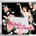 thumbnail image 1 of Elegant Shower Curtain with Dark Floral Background Whimsical Design with Pink Roses and Green Leaves, 1 of 5