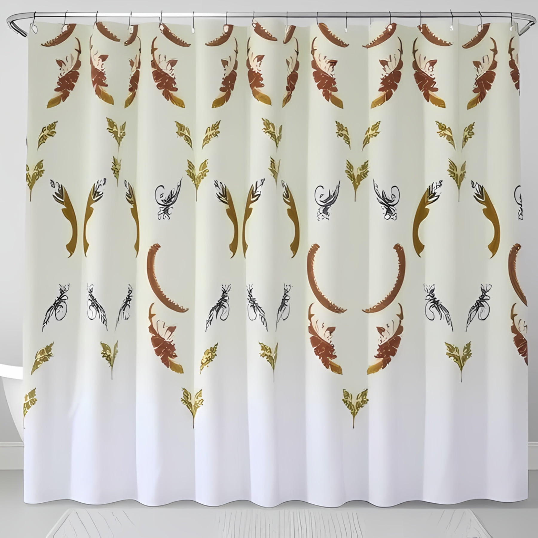 Elegant Shower Curtain with Subtle Floral and Curved Motifs in Gold ...