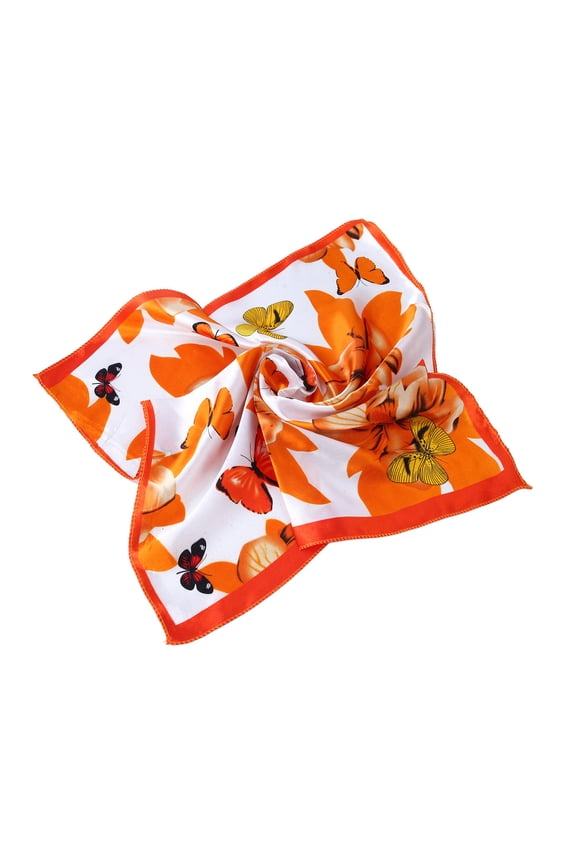Elegant Silk Feel Floral Butterfly Square Satin Scarf