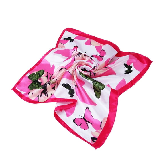 Elegant Silk Feel Floral Butterfly Square Satin Scarf