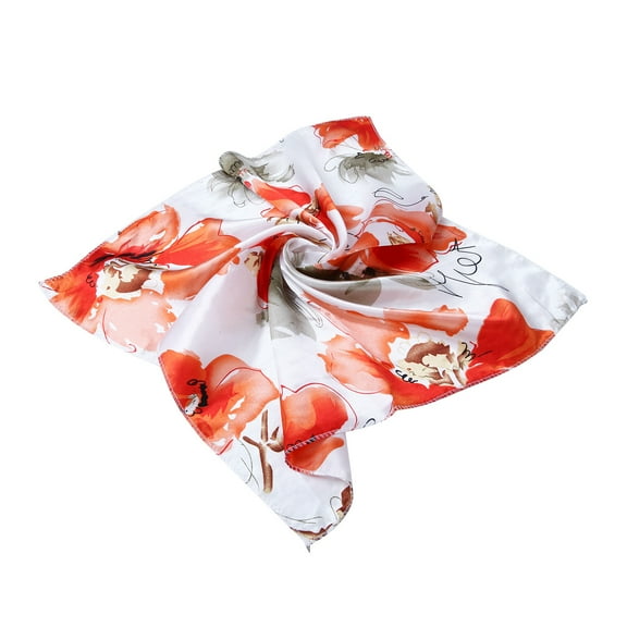 Elegant Silk Feel Floral Butterfly Square Satin Scarf