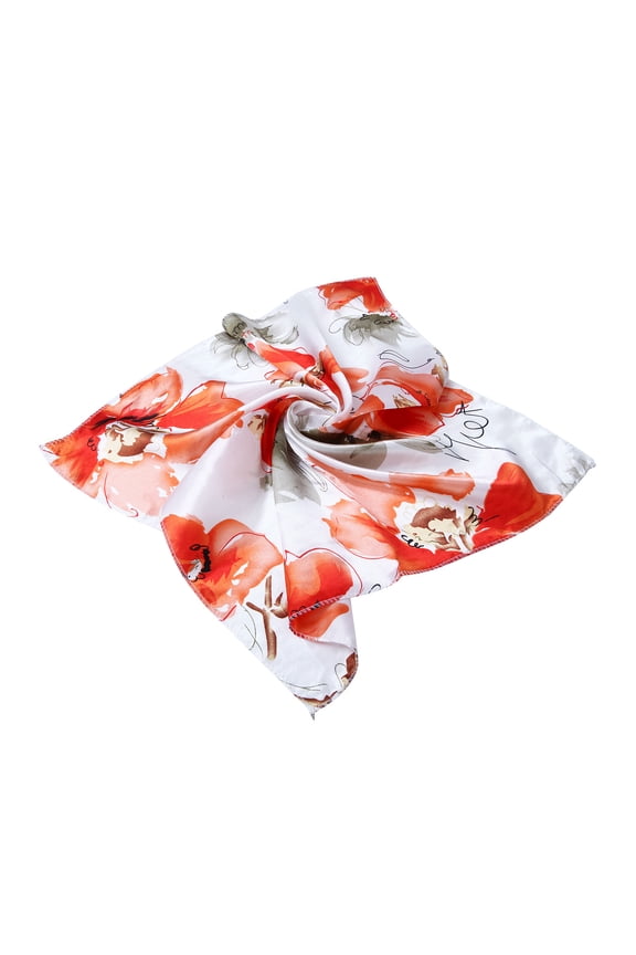 Elegant Silk Feel Floral Butterfly Square Satin Scarf