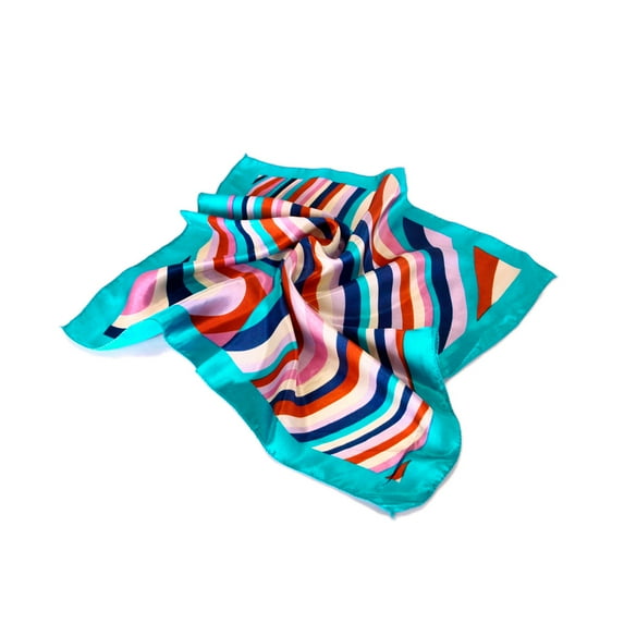 Elegant Silk Feel Wave & Square Design Satin Square Scarf