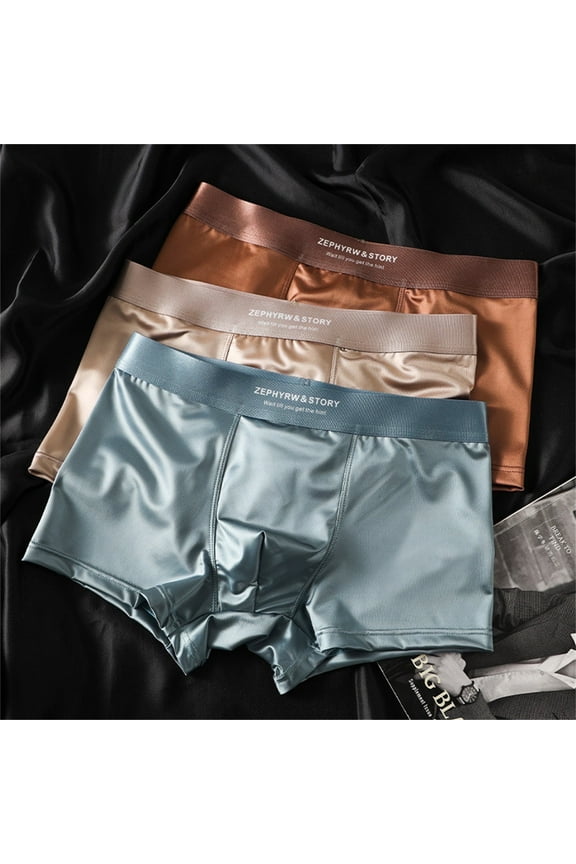 Elegant Silk Men's Ice Silky Underwear Mulberry Silk Men's Boxer Briefs, Seamless Comfort 3PCS