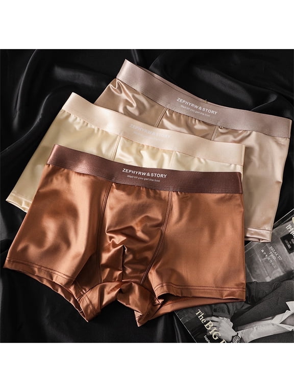 Elegant Men's Ice Silky Underwear Silk-Like Soft Men's Boxer Briefs, Seamless Comfort 3PCS