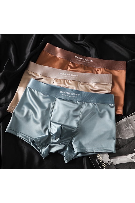Elegant Men's Ice Silky Underwear Silk-Like Soft Men's Boxer Briefs, Seamless Comfort 3PCS