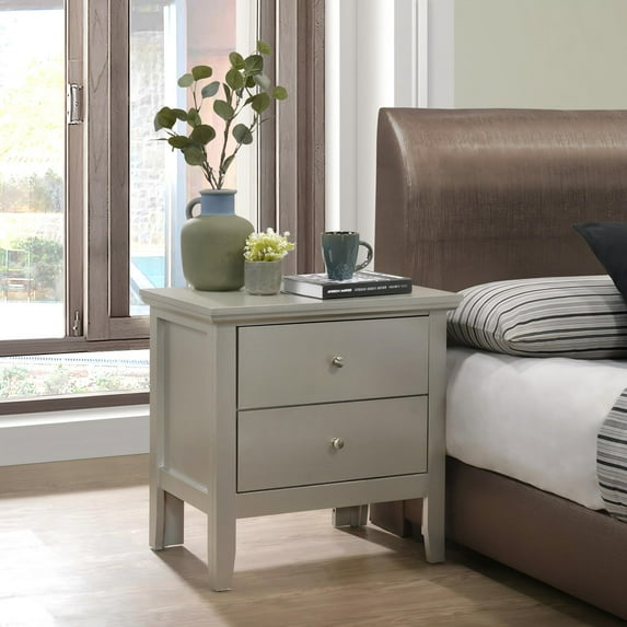 Elegant Silver Champagne Nightstand – 24" Wide (24"H) – Two Drawer Storage – NO ASSEMBLY REQUIRED – Ready-to-Use Glam Bedside Table