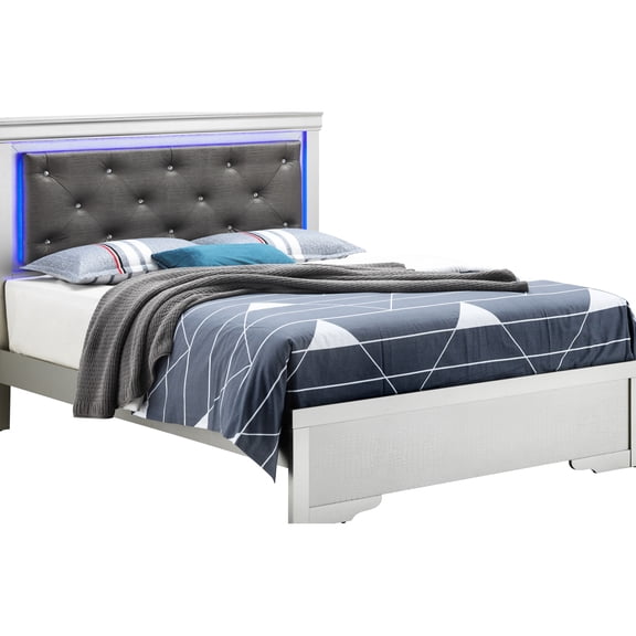 Elegant Silver Champagne Transitional Bed, 79"w X 85"d 53"h, And Chic Decoration, Fits Various Bedroom Decor Themes, Easy To Assemble Bed For Bedroom, 53"h 85"d, Built Durability Use, Matches