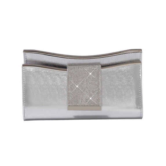 Elegant Silver Evening Clutch with Crystal Embellishment - Perfect for Weddings, Parties, and Formal Events