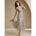 thumbnail image 1 of Elegant Silver Floral Mesh Sequin Short Sleeve Midi Dress For Formal, 1 of 7