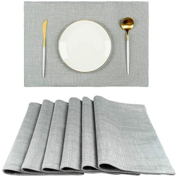 Elegant Silver Green Placemats Washable - Large Heat Insulated Decorative Table Place Mats Set of 6, 13 x 19