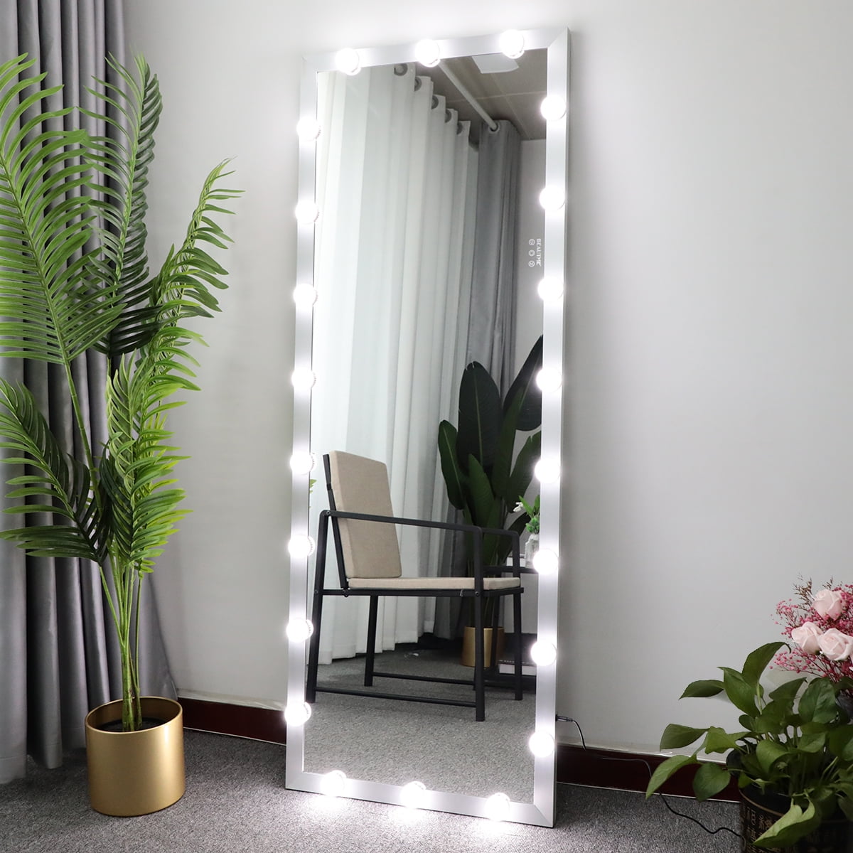 Elegant Silver Hollywood Full Length Vanity Mirror with Soft