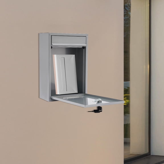 Elegant Silver Mailbox, 8.46x3.35x12.6in, Galvanized Sheet & PS, Wall-Mounted, Secure Lock with 2 Keys, Rainproof, Clear Window, Modern Design for Homes & Offices