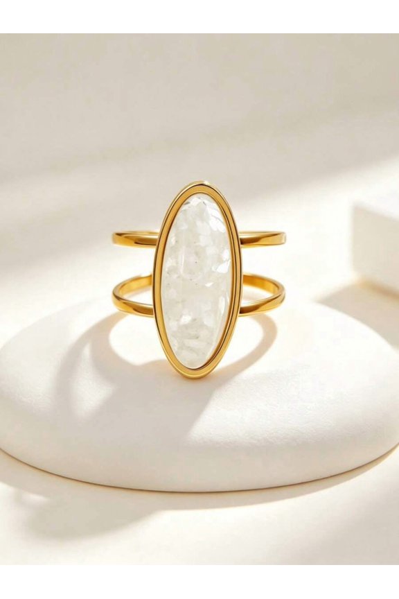 Elegant Silver-Plated Asymmetrical Oval & Rectangular Shell Decor Ring for Daily Wear and Gifts