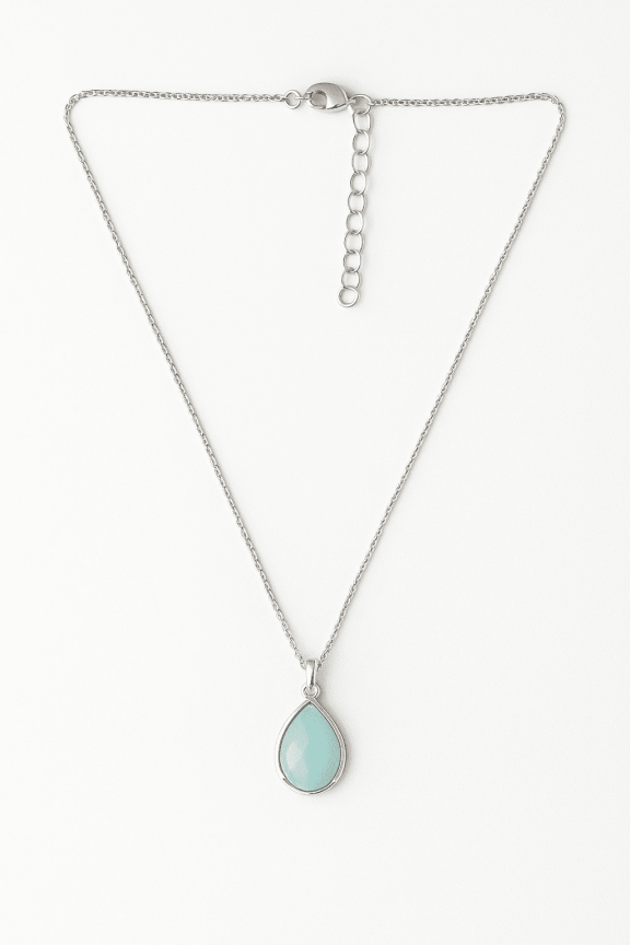 Elegant Silver-Plated Necklace with Teardrop Blue Chalcedony Pendant
