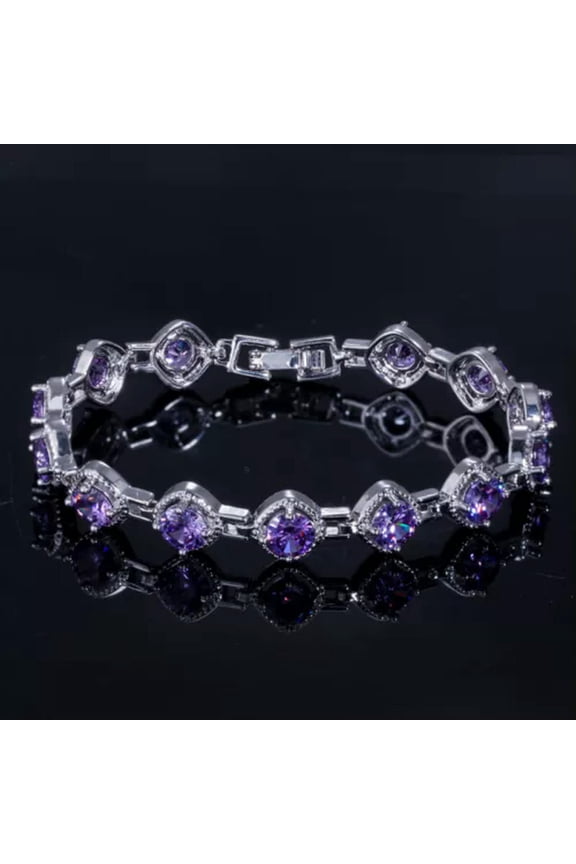 Elegant Silver Plated Purple Cubic Zircon Women Amerian Crystal Tennis Bracelet