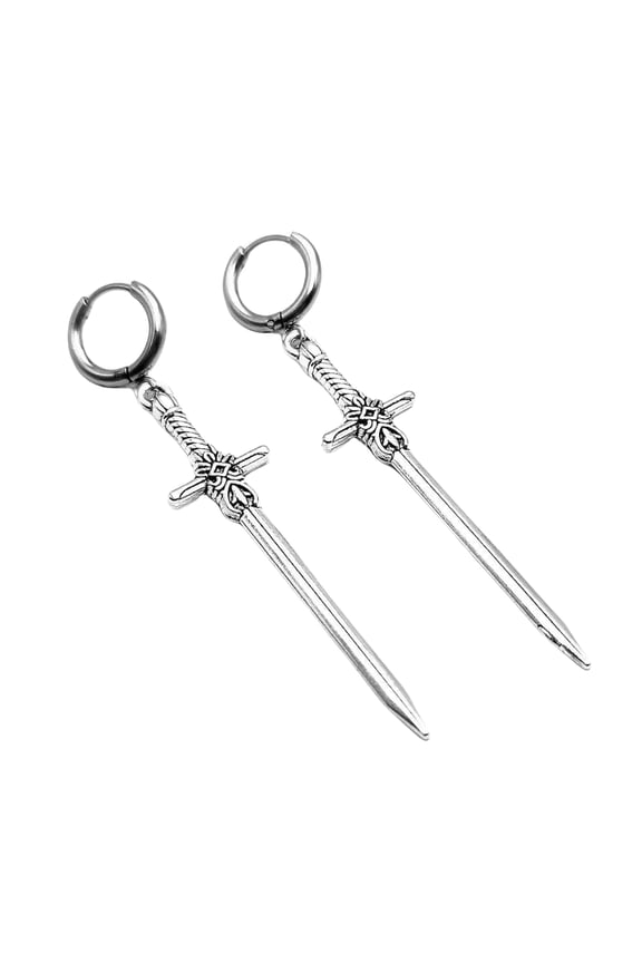 Elegant Silver Swords Earrings Symbolizing Strength Ear Hooks for Stylish Women Unisex Ear Accessories Party Jewelry
