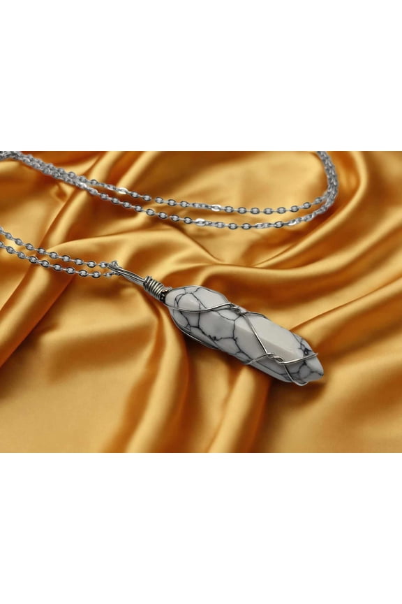 Elegant Silver Wire-Wrapped Howlite Point Necklace - Perfect Gift for Her