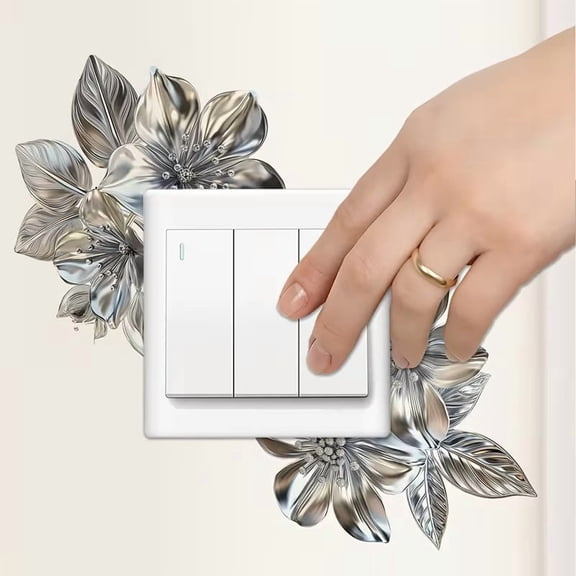 Elegant Silvery Flower Switch Wall Sticker - Decorative Outlet Sticker for Bedroom and Living Room Decor