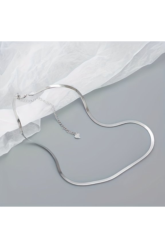 Elegant Silvery S925 1pc Thin Flat Snake Bone Chain Necklace, Pure Jewelry, Gift,silvery
