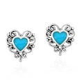 thumbnail image 1 of Elegant Simulated Blue Turquoise Heart Sterling Silver Filigree Stud Earrings, 1 of 5