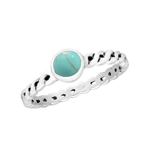 Elegant Simulated Green Turquoise Inlay Sterling Silver Twisted Band Ring for Female Anniversary - 7