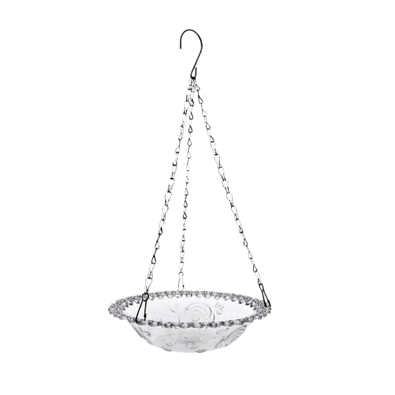 Elegant Single Tier Hanging Glass Wild Bird Feeder, Decorative Bird Seed & Water Bowl For Garden Patio & Backyard Bird Watching Supplies,Gray