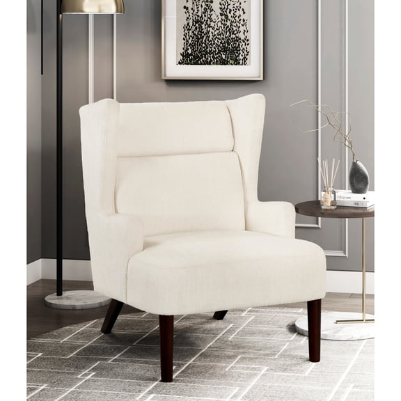Elegant Sitting Chair In Beige Chenille - Plywood Structure, Legs Modern Living Area Upholstery, Support Frame
