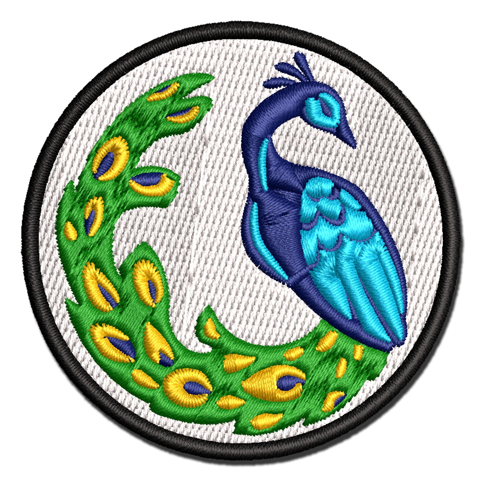 Elegant Sitting Peacock Applique Multi-Color Embroidered Iron-On Patch - 3.5 Inch Large
