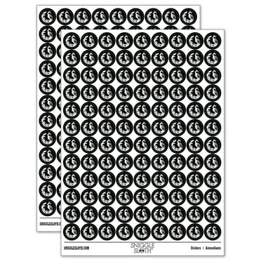 Elegant Sitting Peacock 200+ Round Stickers - Black - Gloss Finish - 0.50" Size
