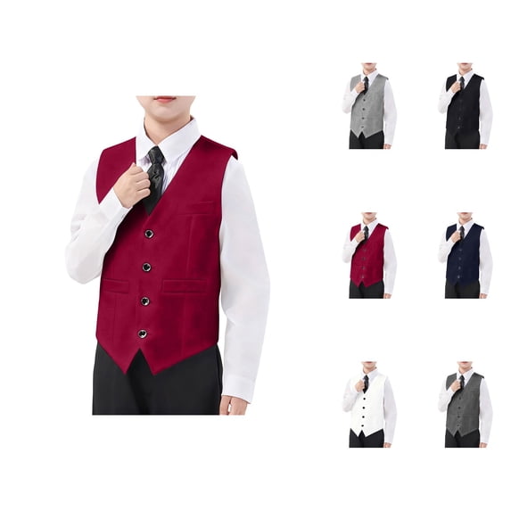 Elegant Sleeveless Boys Formal Vest with Adjustable Back, 4-Button Suit Vest for Wedding Pageant and Performance