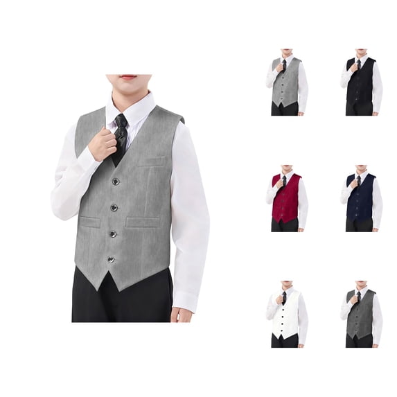Elegant Sleeveless Boys Formal Vest with Adjustable Back, 4-Button Suit Vest for Wedding Pageant and Performance