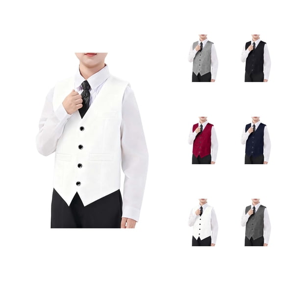 Elegant Sleeveless Boys Formal Vest with Adjustable Back, 4-Button Suit Vest for Wedding Pageant and Performance
