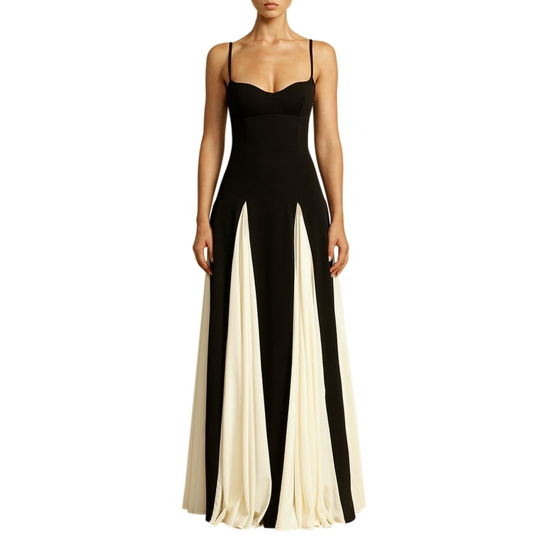 Sexy Color Block Contrast V Neck Sling Dress Dresses Sexy Color Block Contrast V Neck Sling Dress Dresses