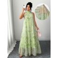 thumbnail image 1 of Elegant Sleeveless Green Chiffon Halter Maxi Dress With Tiered Ruffles And Floral Print, 1 of 6