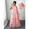 thumbnail image 1 of Elegant Sleeveless Pink Chiffon Halter Maxi Dress With Tiered Ruffles, 1 of 6